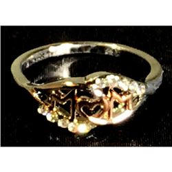 Fashion Love Mum Ring Two Tone Rose Gold MOM on Silver Band Size 6