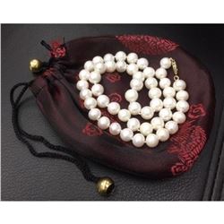 Stunning 49 Round Pearl Necklace With Gold Clasp