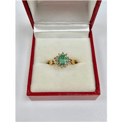 B & G Marked - One of a Kind Ladies Size 7 14k Gold, Emerald and Diamond Ring