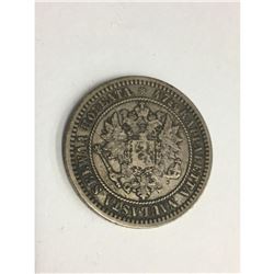 1870 Finland (Russian Occupied) 2 Markka- 86.8% Silver Beauty Old Silver Coin