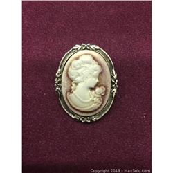 Vintage White Cameo Brooch With Silhouette Of A Beauty