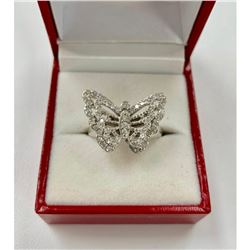 Ladies Simulated Cluster Diamond Butterfly Ring with 925 Sterling Silver Mount