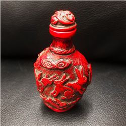 Asian Red Peacock And Rabbit Snuff Bottle With Stopper