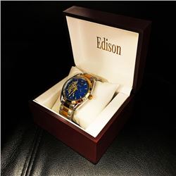 Mens L.A Banus Brilliant Blue DialGold Stainless Steel Stitched Leather Luxury Watch
