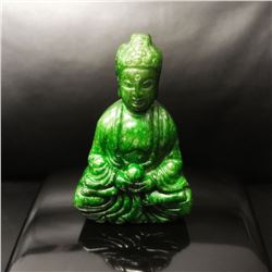 Chinese Hand Carved Green Jade Carved Resting Buddha Figure