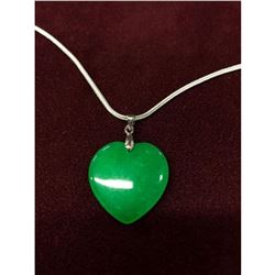 Chinese Green Jade Heart Pendant on a 925 Necklace