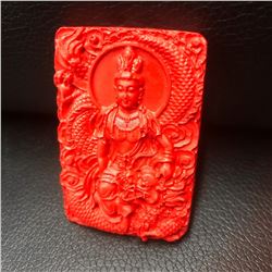Natural Red Cinnabar Chinese Dragon Carved Pendant