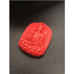 Asian Natural Red Cinnabar Resting Buddha Medallion
