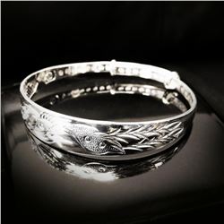 Chinese Dragon & Phoenix Fine Jewelry 925 Silver Bangle