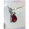 Image 3 : Austrian Crystal with Swarovski Elements - Tear drop shaped gem w/ribbon of clear gems above-Red