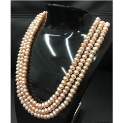 240+ Pearls Triple Strand Akoya Pink Pearl Necklace With S925 Custom Clasp