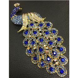 Large Royal Blue Jewel Peacock Broach