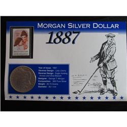1887 Morgan Silver Dollar & Stamp Historical Facts Card