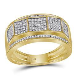Mens Round Pave-set Diamond Faceted Cluster Band Ring 1/3 Cttw 10kt Yellow Gold