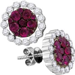 Round Ruby Diamond Convertible Dangle Jacket Earrings 2-1/4 Cttw 18kt White Gold