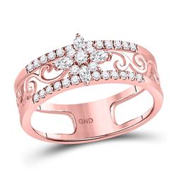 Marquise Diamond Cluster Curl Scroll Band Ring 1/2 Cttw 14kt Rose Gold