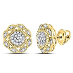 Diamond Milgrain Cable Cluster Earrings 1/6 Cttw 10kt Yellow Gold