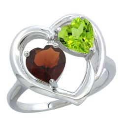 2.61 CTW Diamond, Garnet & Peridot Ring 14K White Gold - REF-33F9N