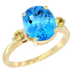 2.64 CTW Swiss Blue Topaz & Yellow Sapphire Ring 14K Yellow Gold - REF-32M3A