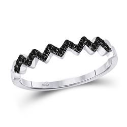 Round Black Color Enhanced Diamond Chevron Band Ring 1/6 Cttw 10kt White Gold