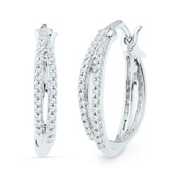 Diamond Double Row Hoop Earrings 1/4 Cttw 10kt White Gold