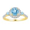 Image 1 : Round Lab-Created Blue Topaz Solitaire Diamond Ring 1/5 Cttw 10kt Yellow Gold