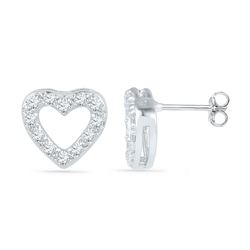 Diamond Heart Outline Screwback Earrings 1/8 Cttw 10kt White Gold