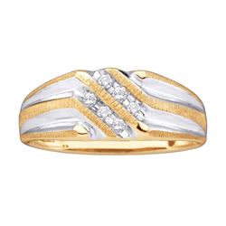 Mens Diamond Double Row Two-tone Ridged Wedding Band Ring 1/8 Cttw 10kt Yellow Gold