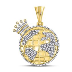 Mens Diamond Globe Crown King Charm Pendant 3/4 Cttw 10kt Yellow Gold