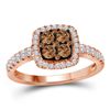 Image 1 : Round Brown Diamond Square Cluster Ring 3/4 Cttw 14kt Rose Gold
