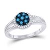 Image 1 : Round Blue Color Enhanced Diamond Cluster Ring 1/2 Cttw 10kt White Gold