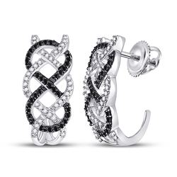 Round Black Color Enhanced Diamond Hoop Earrings 1/2 Cttw 10kt White Gold