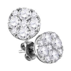 Diamond Cluster Screwback Earrings 2 Cttw 10kt White Gold