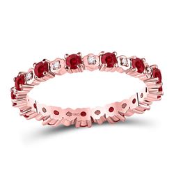 Round Ruby Diamond Eternity Stackable Band Ring 1.00 Cttw 10kt Rose Gold