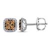 Image 1 : Round Brown Diamond Square Cluster Earrings 1/2 Cttw 14kt White Gold