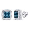 Image 1 : Round Blue Color Enhanced Diamond Square Cluster Earrings 1/3 Cttw 10kt White Gold