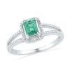 Image 1 : Lab-Created Emerald Solitaire Diamond Split-shank Ring 1-1/2 Cttw 10kt White Gold
