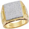 Image 1 : Mens Round Prong-set Diamond Triple Square Cluster Ring 1-1/3 Cttw 10kt Yellow Gold
