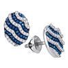 Image 1 : Round Blue Color Enhanced Diamond Oval Stripe Cluster Earrings 1/2 Cttw 10kt White Gold