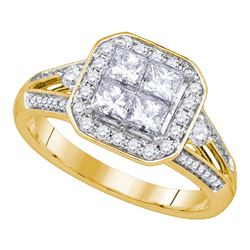Diamond Cluster Bridal Wedding Engagement Ring 1.00 Cttw 14kt Yellow Gold