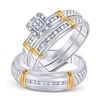 Image 1 : His Hers Diamond Cluster Matching Bridal Wedding Ring Band Set 1/10 Cttw 10kt Two-tone Gold