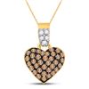 Image 1 : Brown Round Cluster Diamond Heart Pendant 3/8 Cttw 10k Yellow Gold