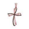 Image 1 : Round Brown Diamond Cross Pendant 1/4 Cttw 10kt Rose Gold