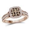Round Brown Diamond Cluster Bridal Wedding Engagement Ring 1/2 Cttw 14kt Rose Gold