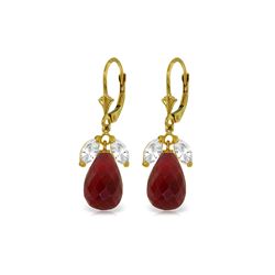 Genuine 18.6 ctw White Topaz & Ruby Earrings 14KT Yellow Gold - REF-46V7W