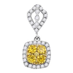 Round Yellow Diamond Square Cluster Pendant 7/8 Cttw 14kt White Gold