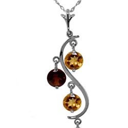 Genuine 2.3 ctw Citrine & Garnet Necklace 14KT White Gold - REF-30V2W