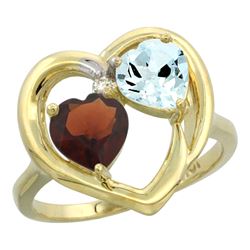 2.61 CTW Diamond, Garnet & Aquamarine Ring 14K Yellow Gold - REF-38Y2V