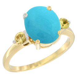 2.64 CTW Turquoise & Yellow Sapphire Ring 10K Yellow Gold - REF-30F5N