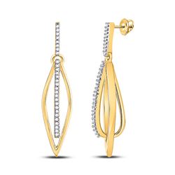 Diamond Oblong Oval Stick Dangle Earrings 1/6 Cttw 10kt Yellow Gold